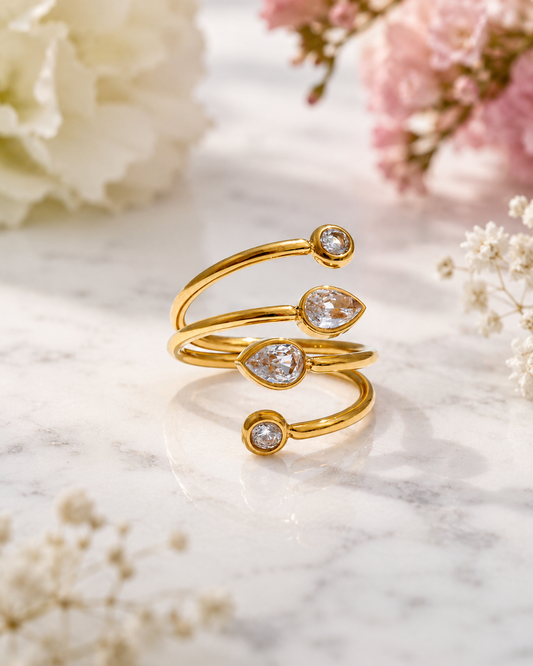 Valencia: Gold CZ spiral statement ring