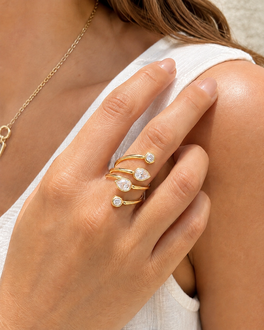 Valencia: Gold CZ spiral statement ring