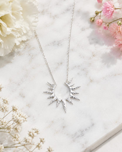 Solara: Large reversible 18k gold plated sun necklace