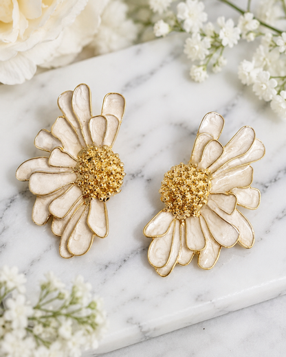 Aurelia Bloom: Large cream enamel daisy earrings