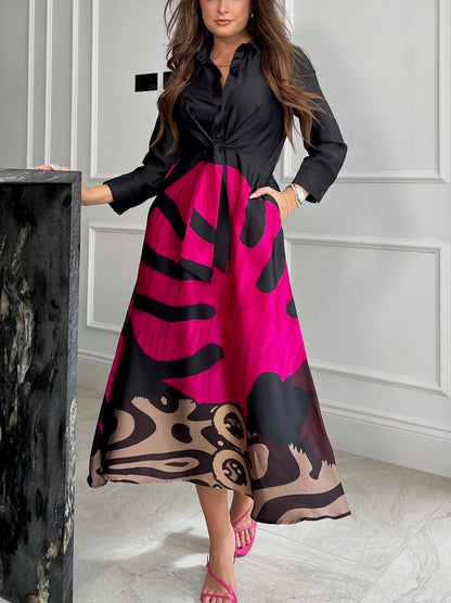 Isabella: Pink & Black midi pocket dress. Sizes 8-18.