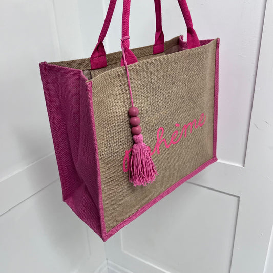 Hattie: Pink hessian shopper bag