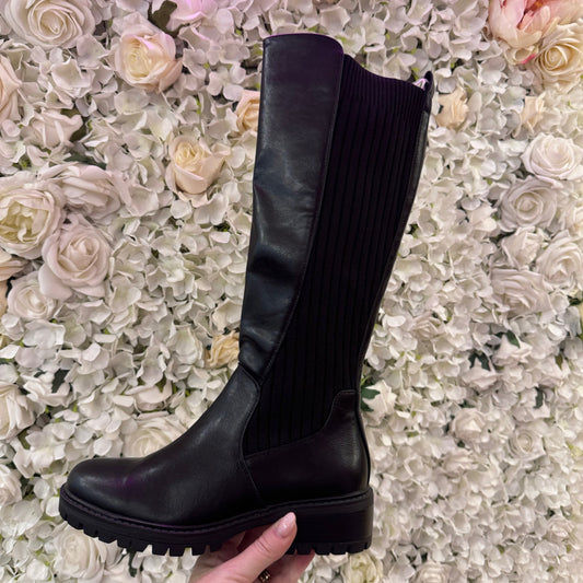 Trova Black stretchy knee high boots