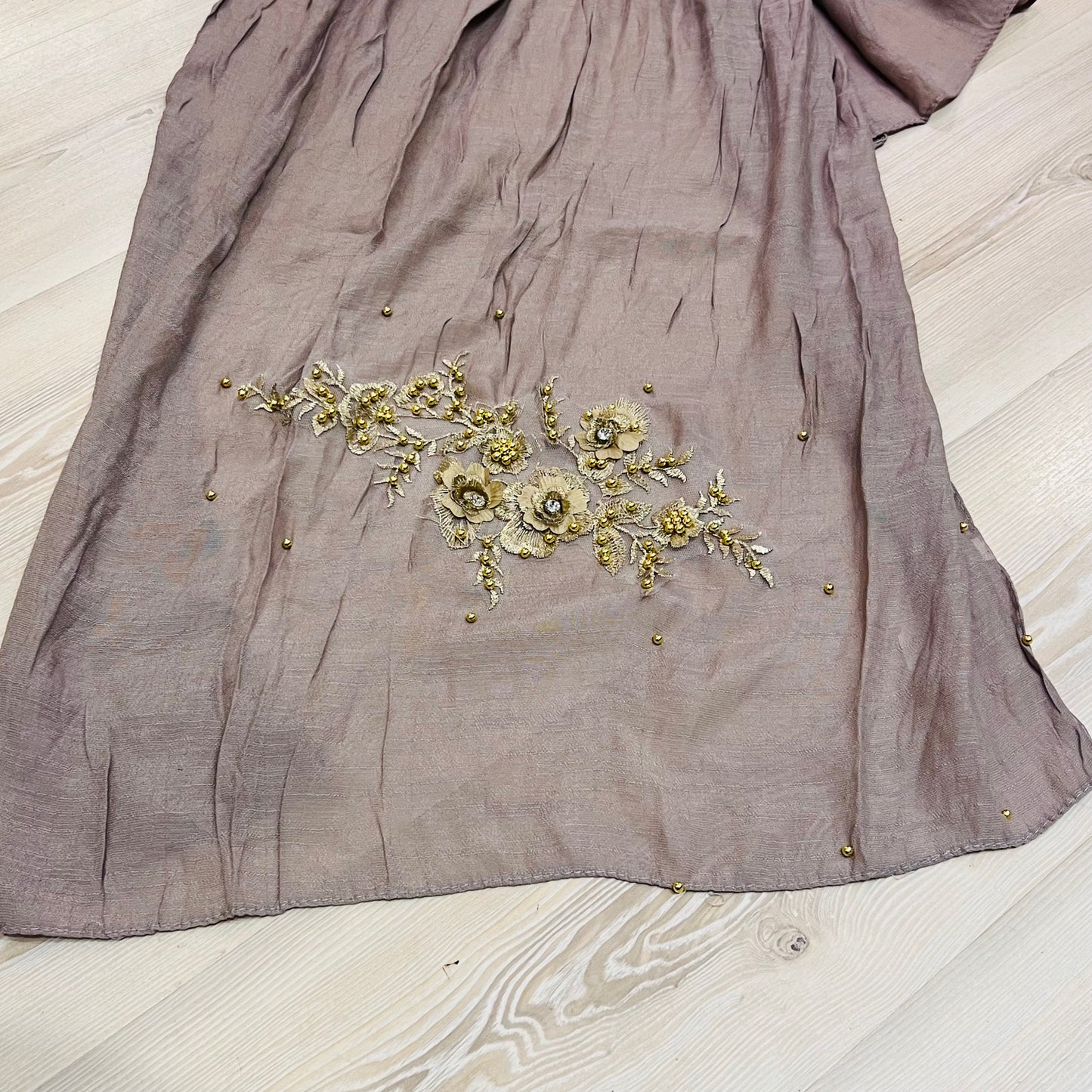 Vada: Mocha & gold floral embroidered scarf. One size