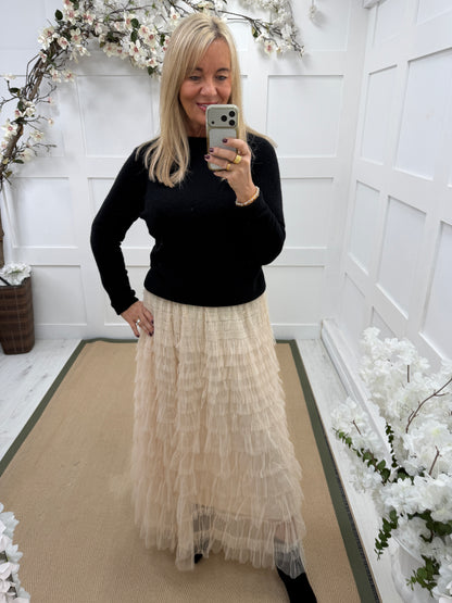 Pixie: Black long sleeve plain knit top. One size: 10-16
