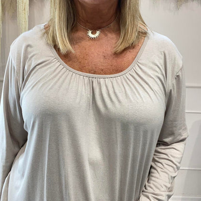 Emma: Long sleeved bubble hem top. One size 16-22