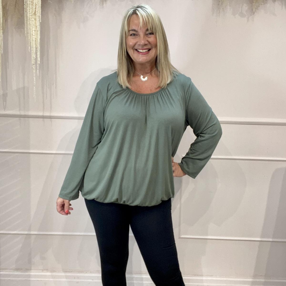 Emma: Long sleeved bubble hem top. One size 16-22