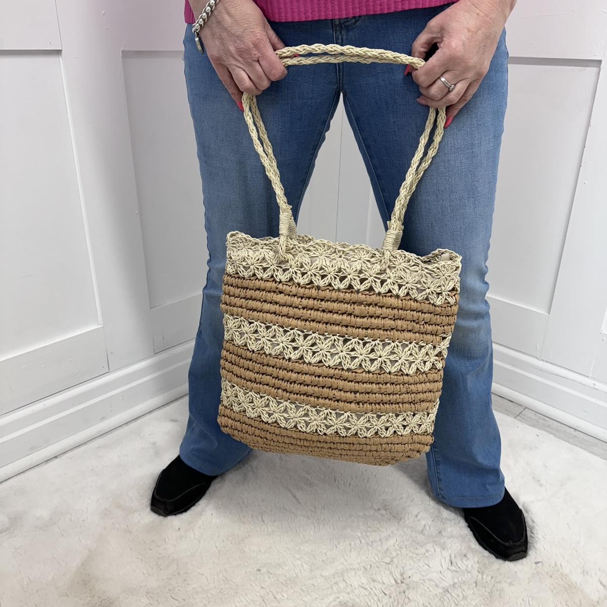 Neve: Cream raffia woven shopping beach bag