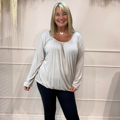 Emma: Long sleeved bubble hem top. One size 16-22
