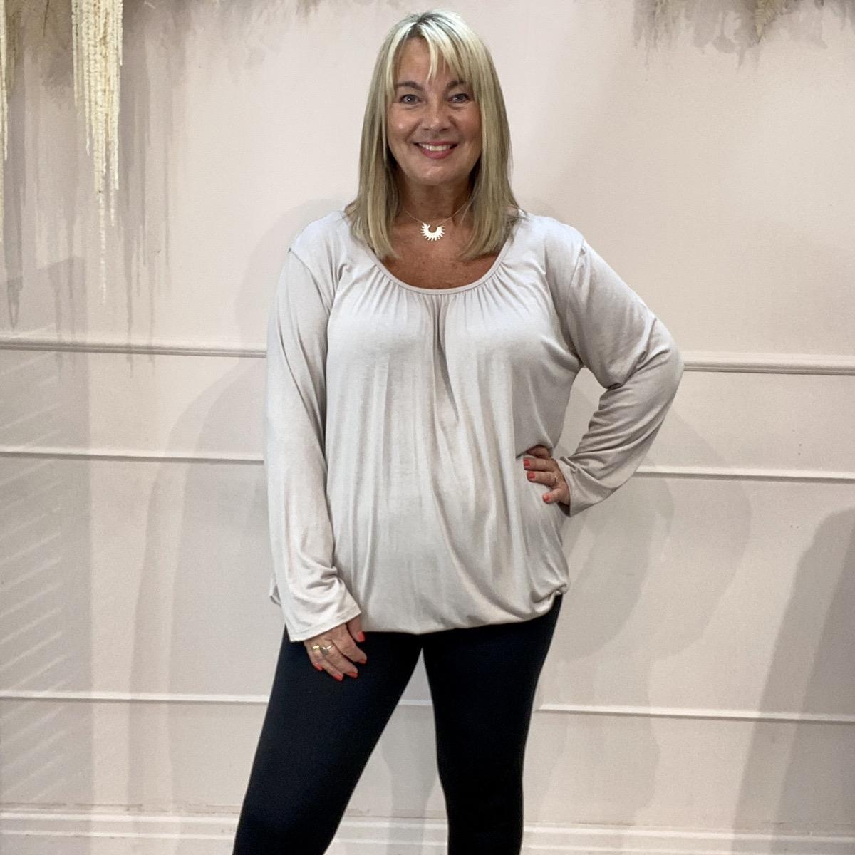 Emma: Long sleeved bubble hem top. One size 16-22