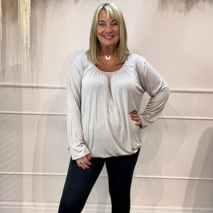 Emma: Long sleeved bubble hem top. One size 16-22