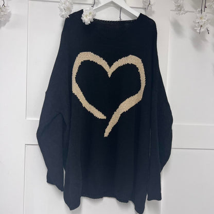 Cora: Long oversized knitted heart top. One size 14-26