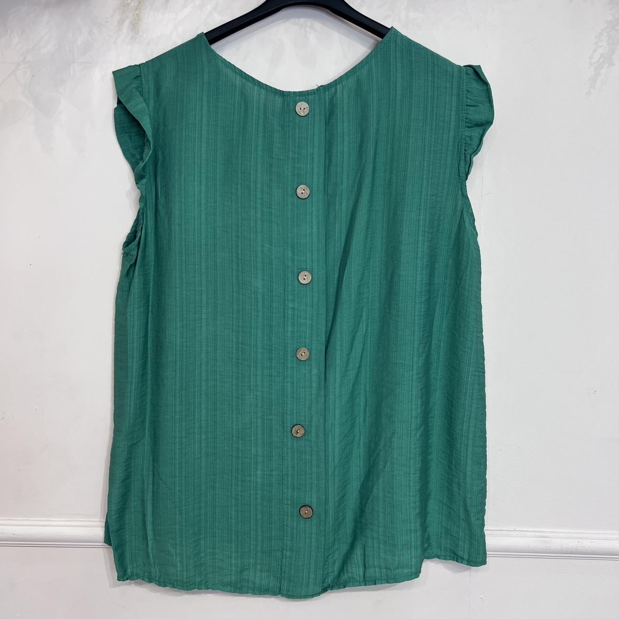 Belle: Button back frill sleeve top. One size 12-18