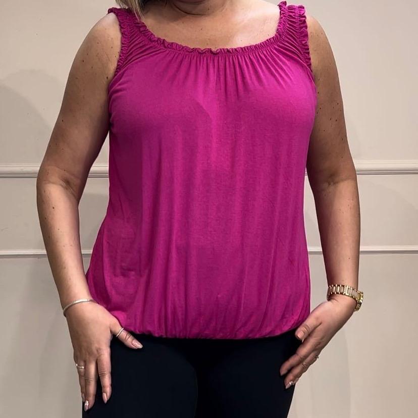 Ella: Elasticated Bubble Hem Vest Top. One size 12-22