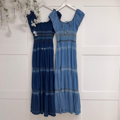Rowan: Stretchy cotton denim maxi dress. One size 8-20