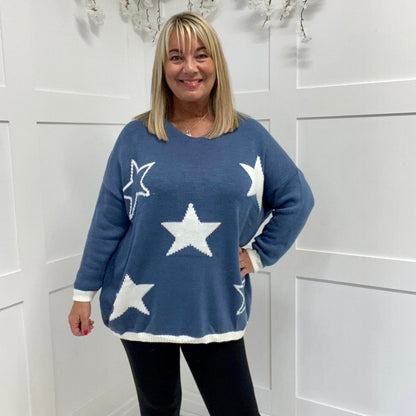 Trinny: Oversized slouchy star jumper. One size 16-24