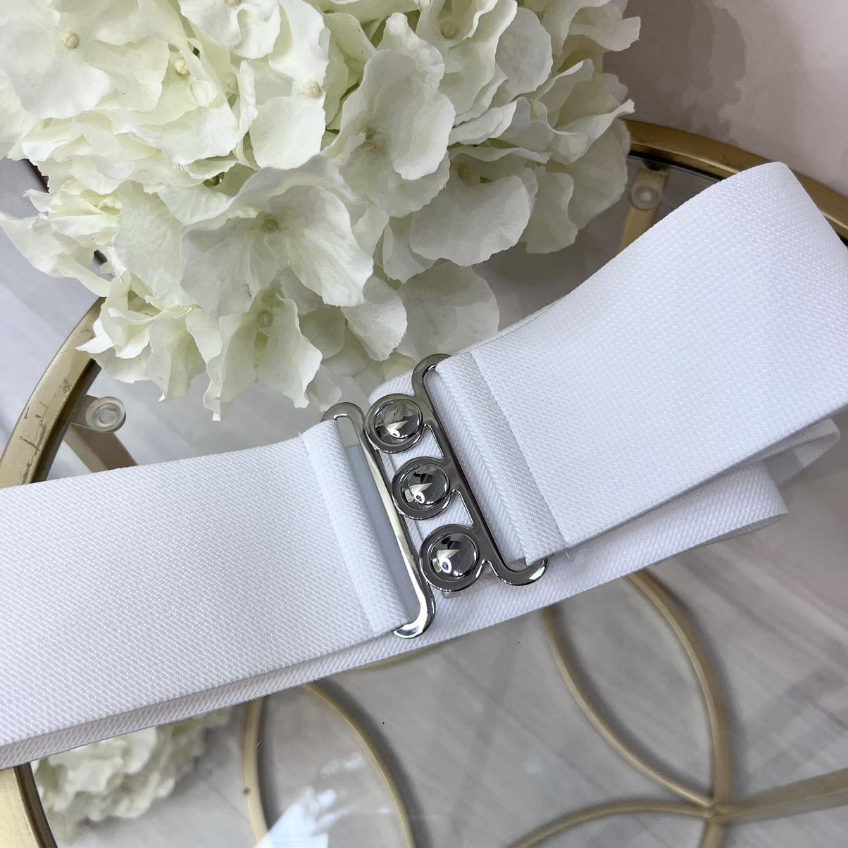 Bree: Retro stretchy belt with silver buckle. One size 18-24