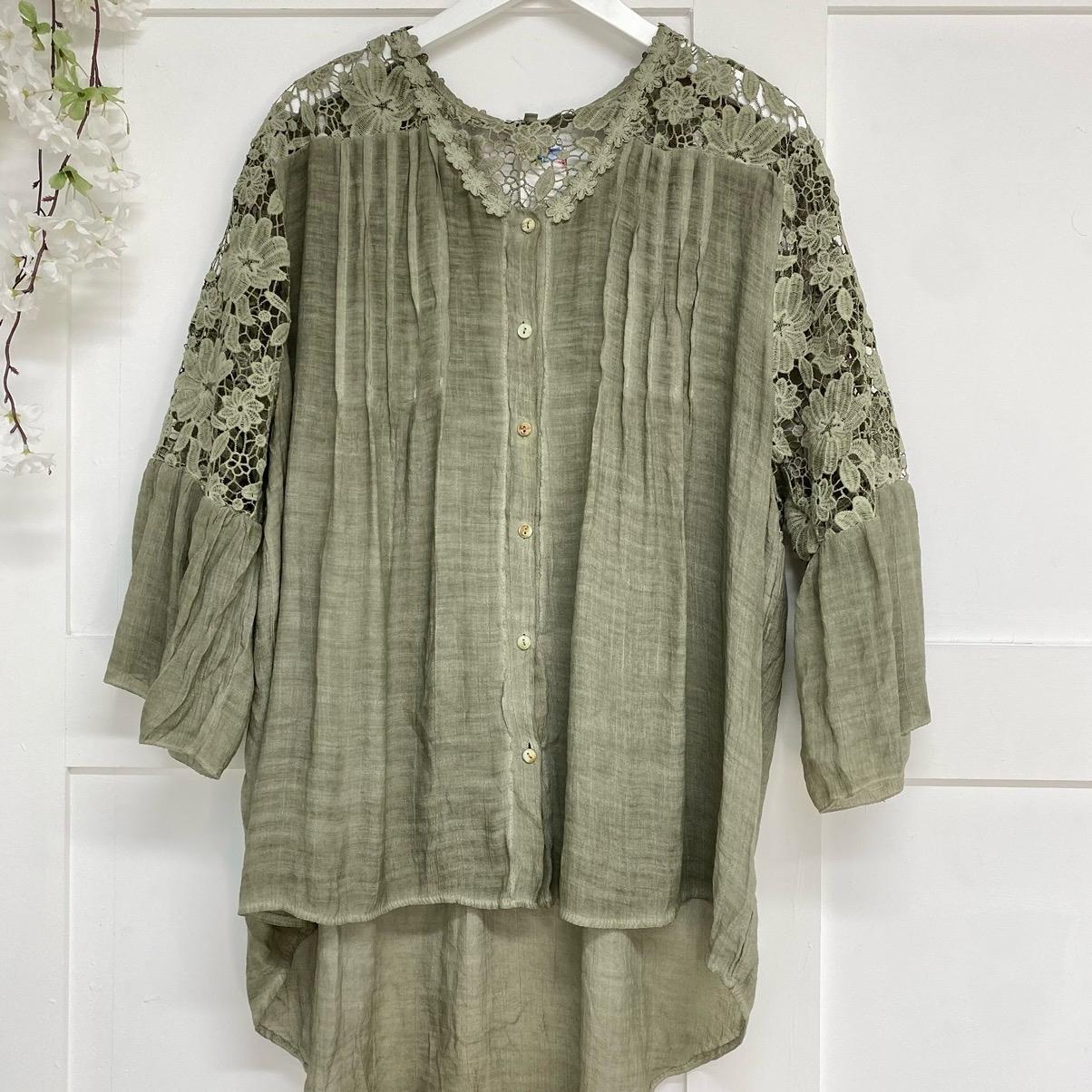 Leoni: Lightweight cotton floaty lace shirt. One Size 12-22