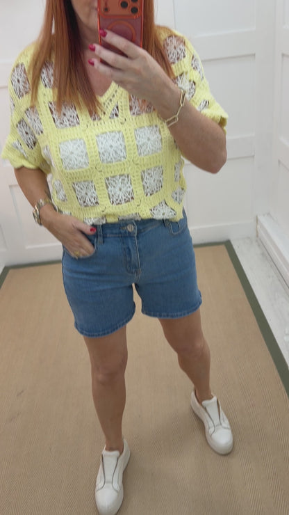 Daisy: Denim blue stretchy shorts. Sizes: 8-16