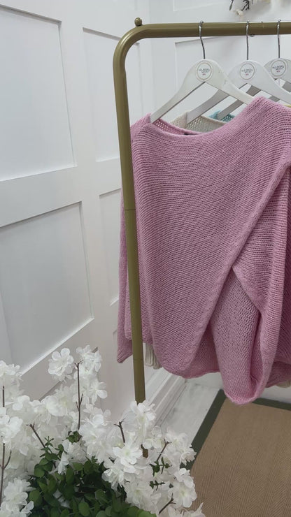 Willow: Pink stretchy short wrap top. One size: 10-18